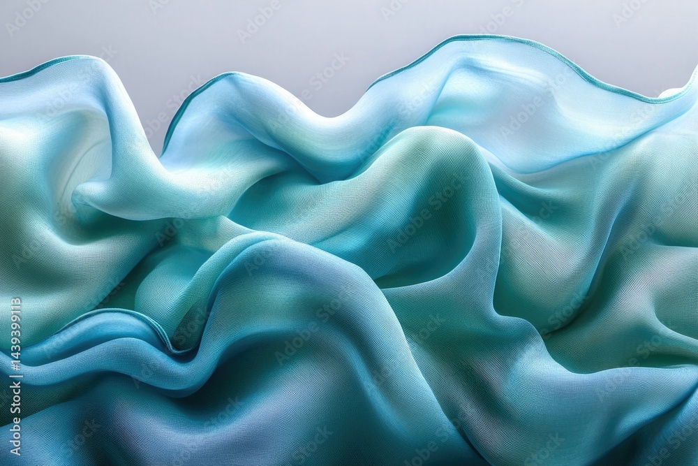 Aufkleber draped turquoise silk fabric with ombre effect, creating soft waves and folds.