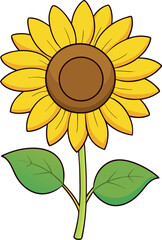 Vibrant Sunflower Vector Illustration – Exquisitely Detailed Floral Botanical Art Featuring Cheerful Yellow Petals, Green Stem and Leaves, Ideal for Modern Digital Design, Creative Advertising & Seaso