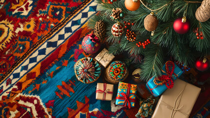 Fototapeta premium christmas, tree, gift, holiday, xmas, decoration, present, star, box, celebration, christmas tree, ball, winter, ornament, year, presents, new, illustration, pine, santa, ribbon, gifts, december, seas