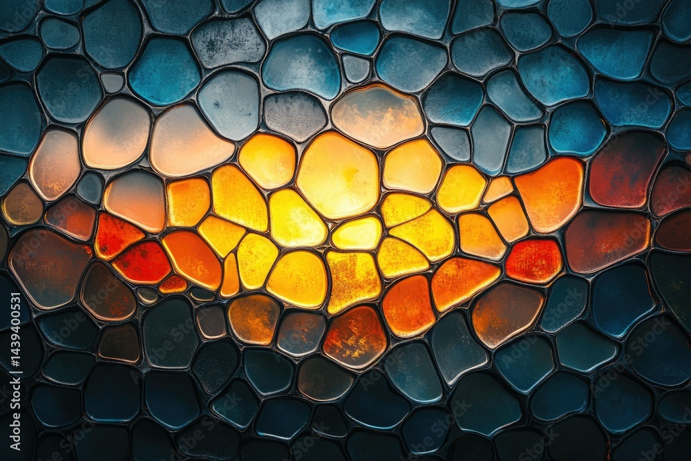 Poster Abstract mosaic artwork with warm and cool colors blending, creating a visually stunning and textured image.
