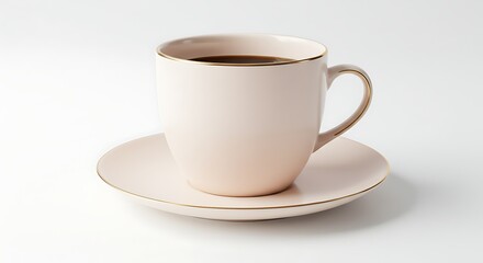 Obraz premium Coffee Mug and Saucer Clip Art Elegant Beverage Illustration Elegant illustration of a coffee mug with saucer, pastel tones, perfect for café menus, breakfast promotions, and cozy home décor branding