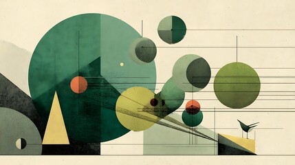 The image shows geometric figures, including circles and triangles, and a bird like shape.