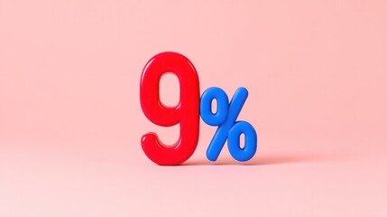 Bright Colorful Number Nine with Percentage Symbol on Soft Pink Background for Finance and Marketing Concepts