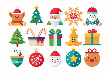 Fototapeta premium Colorful Christmas Icons on White