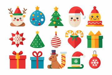 Fototapeta premium Colorful Christmas Icons on White