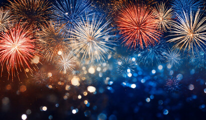 fireworks on blue background on independence day