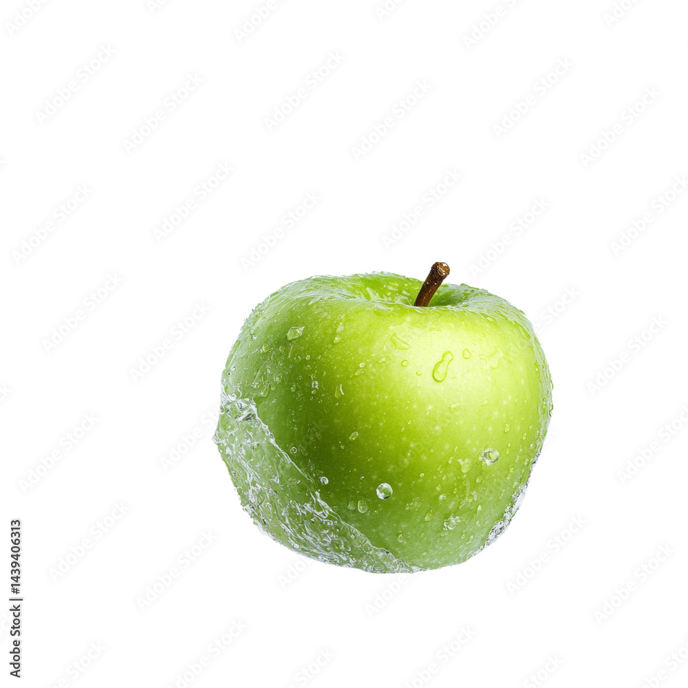 Poster crisp granny smith apple with a burst of fresh liquid, studio shot with plain setting
