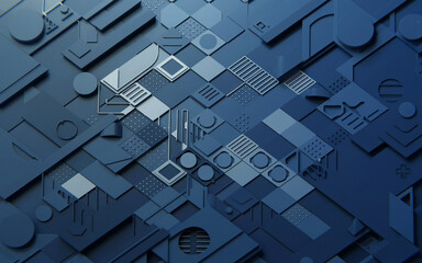 Abstract Blue Geometric Pattern Background Design with 3D Shapes and Textures