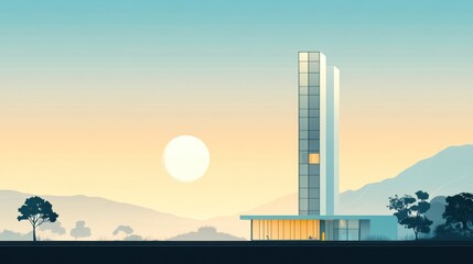Minimalist corporate tower with clean lines
