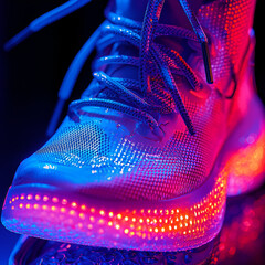  LED lit sneakers glowing in red and blue