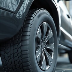Vehicle tire and wheel closeup