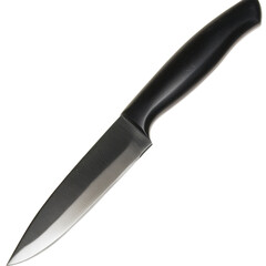Fototapeta premium Sharp Kitchen Knife with Black Handle on White Background