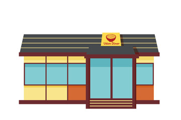 日本家屋風のうどん屋さんのシンプルなイラスト(青・生成り)