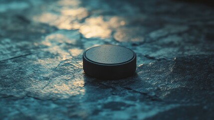 One camera lens cap on surface, minimal scene