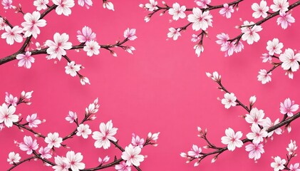 Fototapeta premium Intricate sakura branch pattern, white blossoms on dark pink, repeating design, cherry blossom, branch, wallpaper