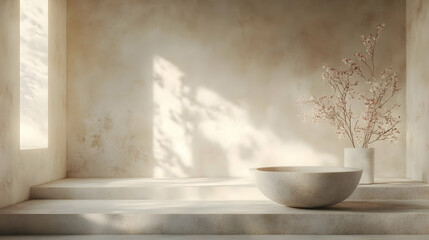 Minimalist interior design with sunlight