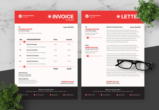 Orange And Black Invoice And Letterhead