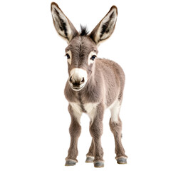 Cute Young Donkey Standing on White Background with Adorable Expression