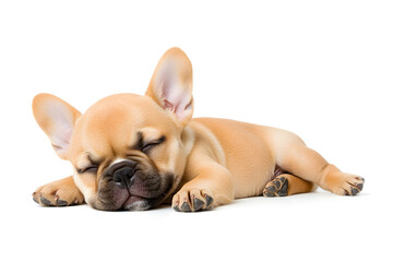 Fototapeta premium Sleeping French bulldog puppy headshot isolated on white