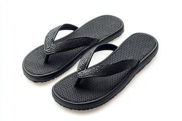 Black flip flops with textured straps and soles suitable for casual outings in warm weather