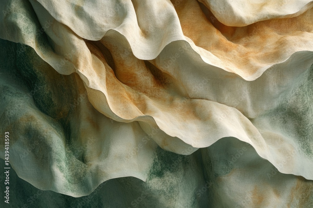 Aufkleber abstract image of draped fabric with earthy tones of beige, green, and brown, creating a flowing, te