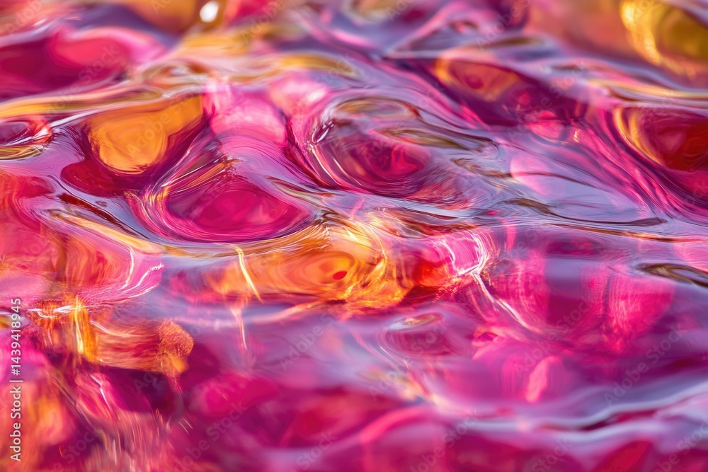 Aufkleber abstract image of pink and orange liquid flowing, creating mesmerizing swirls and reflections.