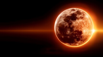 Full Moon Glowing with Light in Dark Space