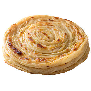Single lachha paratha isolated on a transparent background