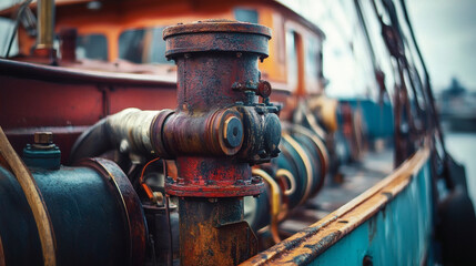 Industrial Engine Room with Blue Light and Vintage Machinery Technical Photography