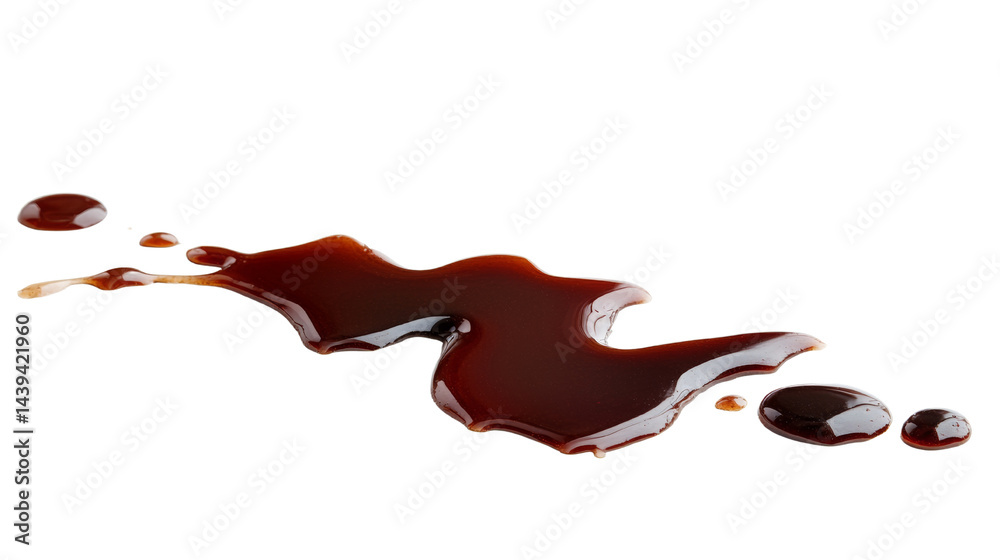 Poster Isolated spill of rich, viscous fluid with glossy sheen, creating abstract patterns against a transparent setting