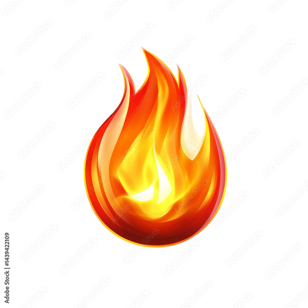 Poster a vivid representation of flame, showcasing vibrant hues and fluid, dynamic energy on an isolated ba