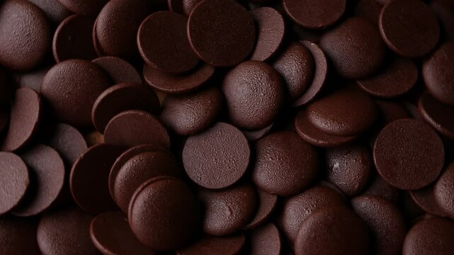 Dark Chocolate COUVERTURE chips Pistols buttons. Confection and pastry concept.