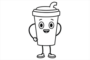 Simple linear coffee cup mascot for cafe poster