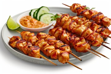 Grilled Chicken Skewers: A Taste Sensation Isolated On White Background.