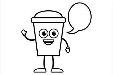 Simple linear coffee cup mascot for cafe poster