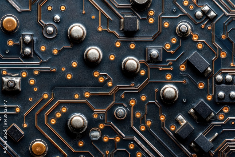 Poster Close-up of a circuit board showcasing intricate electronic components and pathways.