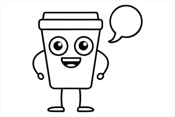 Simple linear coffee cup mascot for cafe poster