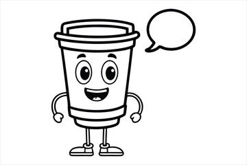 Simple linear coffee cup mascot for cafe poster