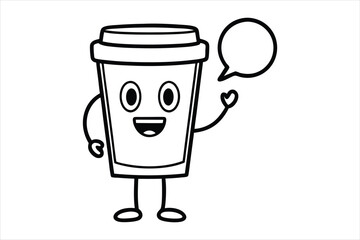 Simple linear coffee cup mascot for cafe poster