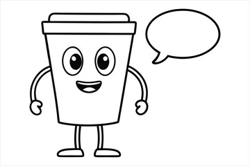 Simple linear coffee cup mascot for cafe poster