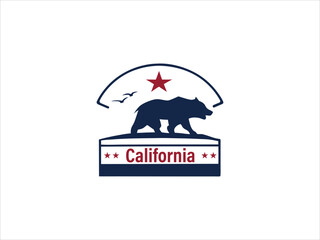 A classic, vintage inspired logo featuring a silhouette of a California grizzly bear standing atop a stylized base, with the word 