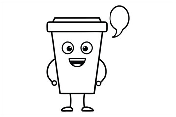 Simple linear coffee cup mascot for cafe poster