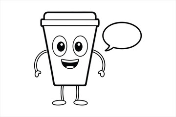 Simple linear coffee cup mascot for cafe poster