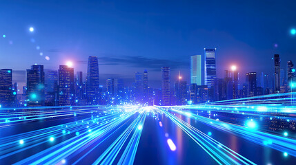 Fototapeta premium blue tech city data flow