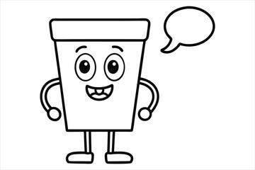 Simple linear coffee cup mascot for cafe poster