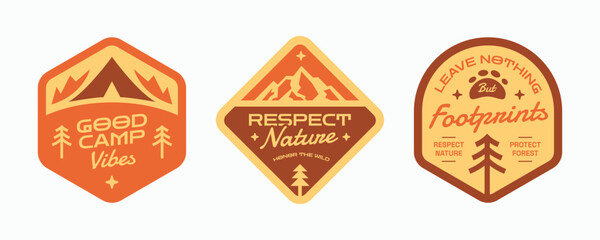 Vintage protect mountain nature and wildlife label, badge, emblem, patch, logo collection. Camping outdoor activity design.