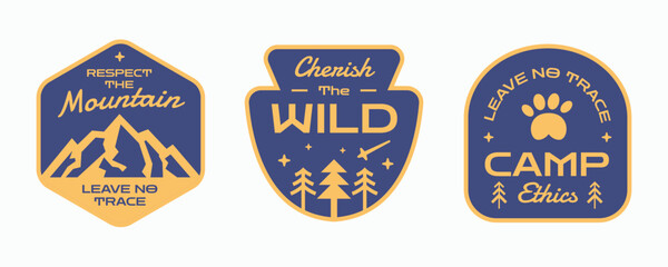 Vintage protect mountain nature and wildlife label, badge, emblem, patch, logo collection. Camping outdoor activity design.