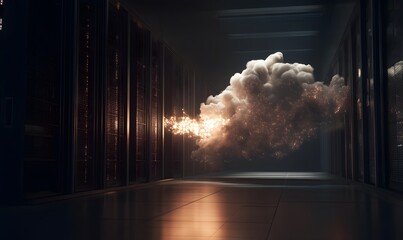 Data Cloud Transfer in Modern Server Room Corridor