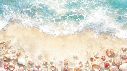 Coastal Beach Shells and Waves