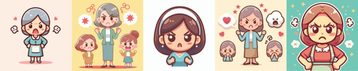 collection of vector images of an angry woman